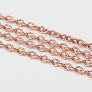 Iron Cable Chains, Unwelded, with Spool, Oval, Red Copper Color, 4x3x0.7mm, about 328.08 Feet(100m)/roll(CHT002Y-R)