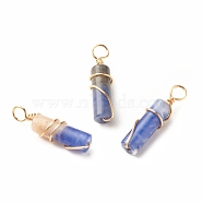 Natural Sodalite Pendants, with Light Gold Tone Eco-Friendly Copper Wire Wrapped, Column, 20~21x5~5.5mm, Hole: 2.3~2.8mm(PALLOY-JF01453-03)