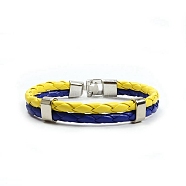 Two Tone Imitation Leather Woven Double Layer Multi-strand Bracelet, Yellow, 8-5/8 inch(22cm)(PW-WG59039-01)