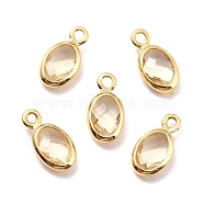 Eco-Friendly Brass with Glass Pendants,  Long-Lasting Plated, Lead Free & Cadmium Free & Nickel Free, Oval, Real 18K Gold Plated, Wheat, 9x4.5x2mm, Hole: 1.2mm(KK-K268-01I)