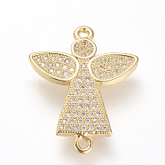 Long-Lasting Plated Brass Micro Pave Cubic Zirconia Links, Angel, Golden, 23.5x19x2mm, Hole: 1.4mm(X-ZIRC-S053-17G)