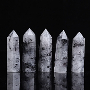 Point Tower Natural Tourmalinated Quartz Healing Stone Wands, for Reiki Chakra Meditation Therapy Decors, Hexagonal Prism, 60~70mm(PW-WG27572-02)