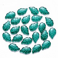 Transparent Baking Painted Glass Pendants, Leaf, Dark Green, 23.5x15x3.5mm, Hole: 1.5mm(DGLA-T002-03)