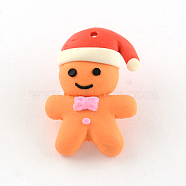 Handmade Polymer Clay Pendants, Christmas, Gingerbread Man, Coral, 27x19x7mm, Hole: 1mm(X-CLAY-R060-35)