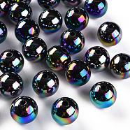 Opaque Acrylic Beads, AB Color Plated, Round, Black, 16x15mm, Hole: 2.8mm(X-MACR-S370-D16mm-S002)