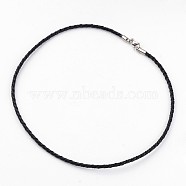 Braided Leather Necklace Making, with 304 Stainless Steel Findings, Black, 17.52 inch, 3mm(NJEW-JN01551-02)