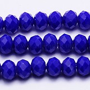 Imitation Jade Glass Bead Strands, Faceted, Rondelle, Blue, 3.5x2.5~3mm, Hole: 1mm, about 139pcs/strand, 14 inch(GLAA-F001-3x2mm-01)