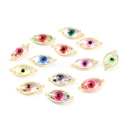 Glass Links, with Brass Findings, Long-Lasting Plated, Eye, Mixed Color, 11.5x24x6mm, Hole: 1.2mm(KK-J276-06G)