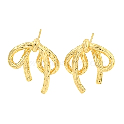 Rack Plating Brass Stud Earrings, Long-Lasting Plated, Lead Free & Cadmium Free, Bowknot, Real 18K Gold Plated, 22x23mm(EJEW-M247-30D-G)