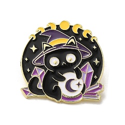 Enamel Pins, Golden Alloy Brooches for Backpack Clothes, Cat, Black, 33x32x1.5mm(JEWB-H021-01G-01)