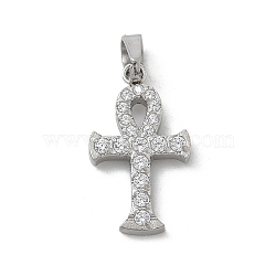 Ion Plating(IP) 304 Stainless Steel Micro Pave Cubic Zirconia Pendants, Cross Charms, Stainless Steel Color, 17x10x2mm, Hole: 4x2.5mm(STAS-Z107-08P-03)