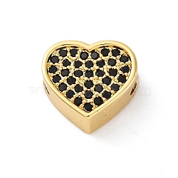 Brass Cubic Zirconia Beads, Heart, Real 16K Gold Plated, 10x11x4.5mm, Hole: 1.8mm(KK-S510-41G-01)