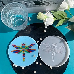 Food Grade Silicone Dragonfly Pattern Cup Mat Molds, Resin Casting Molds, for UV Resin & Epoxy Resin Craft Making, Flat Round, White, 125x8.5mm, Inner Diameter: 122mm(DIY-C074-01)