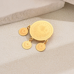 Flat Round Alloy Brooches for Backpack Clothes, with Flat Round Pendants, Golden, 26mm(DX3825-2)