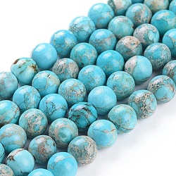 Natural Imperial Jasper Beads Strands, Dyed, Round, Turquoise, 10mm, Hole: 1.8mm, about 40pcs/strand, 15.51 inch(39.4cm)(G-G814-07-10mm-03)