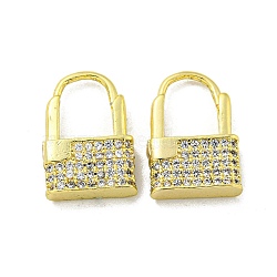 Brass Micro Pave Cubic Zirconia Hoop Earring, Real 18K Gold Plated. Lock, Clear, 15x4mm(EJEW-C088-20G-01)