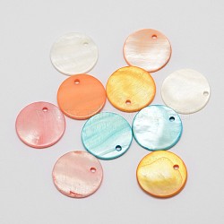 Dyed Natural Flat Round Shell Pendant, Mixed Color, 20x2mm, Hole: 2mm(SHEL-P003-06)