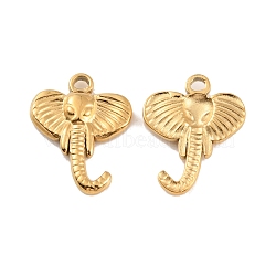 Ion Plating(IP) 304 Stainless Steel Pendants, Elephant Head Charm, Real 18K Gold Plated, 15.5x12.5x2mm, Hole: 1.6mm(STAS-D051-28G)