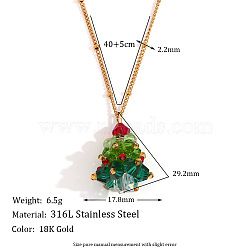 Glass Beaded Christmas Tree Pendant 304 Stainless Steel Satellite Chain Necklaces, Golden, Green, 15.75 inch(40cm)(FS-WG4D061-02)