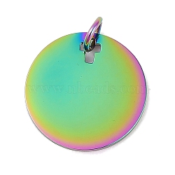 Ion Plating(IP) 304 Stainless Steel Pendants, with Jump Ring, Mirror Polished Finish, Flat Round Charm, Stamping Blank Tag, Rainbow Color, 16x1mm, Hole: 3.5mm(STAS-I311-21RC)
