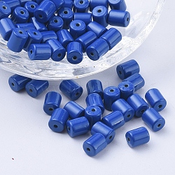 Spray Painted Alloy Beads, Column, Marine Blue, 6x5mm, Hole: 1.2mm(PALLOY-G268-N02-048)