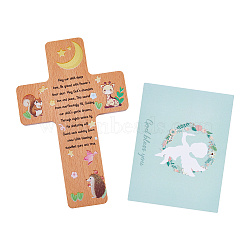 1Pc Wood Cross Wall Decoration, Home Decor, with 1Pc Paper Prayer Cards, Sandy Brown, 169x110x10mm(AJEW-DC0003-93)