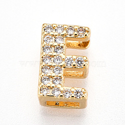 Brass Micro Pave Cubic Zirconia Charms, Letter, Letter E, 10x6x4.5mm, Hole: 2.5~4x1.8mm(KK-N254-217G-E)