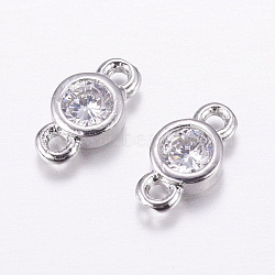 Brass Micro Pave Cubic Zirconia Links, Long-Lasting Plated, Cadmium Free & Nickel Free & Lead Free, Flat Round, Real Platinum Plated, 4x8x2mm, Hole: 1mm(X-KK-F714-09P)