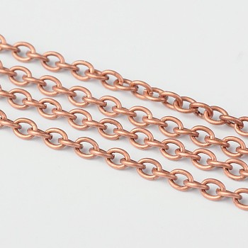 Iron Cable Chains, Unwelded, with Spool, Oval, Red Copper Color, 4x3x0.7mm, about 328.08 Feet(100m)/roll