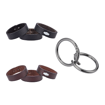 CHGCRAFT 6Pcs 2 Color Cowhide Leather Loop Keepers, with 2Pcs Zinc Alloy Spring Gate Rings, for Men's Belt Buckle Accessories, Mixed Color, 12.5x29.5mm