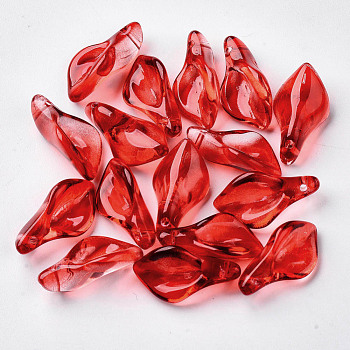 Transparent Spray Painted Glass Pendants, Petaline, Red, 20x10.5x6mm, Hole: 1.2mm