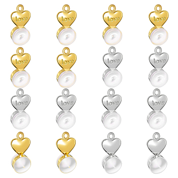 16Pcs 2 Colors Silicone Ear Nuts, with Brass Finding, Heart with Word Love Belt Earring Backs, Platinum & Golden, 13.5x6x4.5mm, Hole: 0.7mm and 1mm, 8Pcs/color