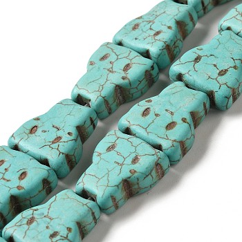 Synthetic Turquoise Dyed Beads Strands, Cat Shape, Turquoise, 20x18.5x7.5mm, Hole: 1mm, about 20pcs/strand, 15.83''(40.2cm)