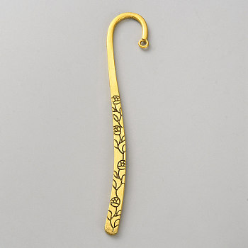 Alloy Bookmark Findings, Flower, Antique Golden, 114x20x2mm, Hole: 2.5mm