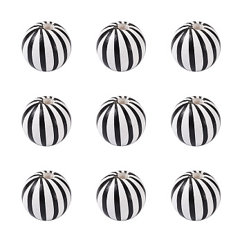 Natural Wooden Beads, DIY Jewelry Accessories, Round with Stripe Patten, White, 5/8 inch(16mm), Hole: 4mm