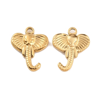 Ion Plating(IP) 304 Stainless Steel Pendants, Elephant Head Charm, Real 18K Gold Plated, 15.5x12.5x2mm, Hole: 1.6mm