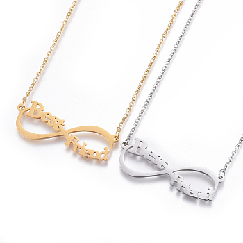 304 Stainless Steel Pendant Necklaces, with Cable Chains, Infinity with Word Best Friend, Mixed Color, 19.2 inch(49cm), Pendant: 14x39x1.5mm