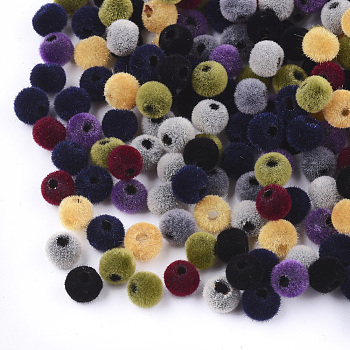 Flocky Acrylic Beads, Round, Mixed Color, 4x3mm, Hole: 1.6mm