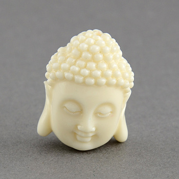 Synthetic Coral Beads, Dyed, Buddha Head, White, 15.5x11x6mm, Hole: 1.5mm