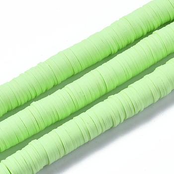 Flat Round Eco-Friendly Handmade Polymer Clay Beads, Disc Heishi Beads for Hawaiian Earring Bracelet Necklace Jewelry Making, Light Green, 10mm