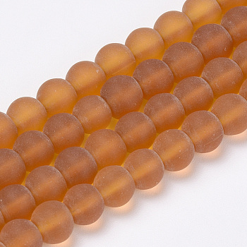 Transparent Glass Beads Strands, Frosted, Round, Dark Goldenrod, 4x3mm, Hole: 1mm, about 80pcs/strand, 9.4 inch