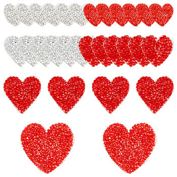 26Pcs 6 Style Heart Hotfix Rhinestone, Costume Accessories, Sewing Craft Decoration, Mixed Color, 25~55x25~54x2.5~2.8mm