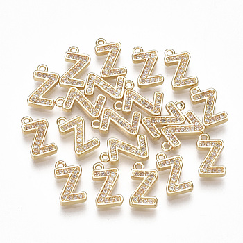 Brass Cubic Zirconia Charms, Letter, Clear, Real 18K Gold Plated, Letter.Z, 11x6x1.5mm, Hole: 1mm