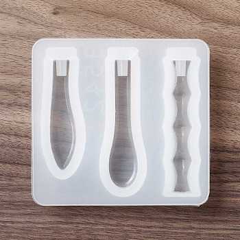 DIY Drop & Bamboo Stick Handle Silicone Molds, Resin Casting Molds, For UV Resin, Epoxy Resin Mini Cutlery Craft Making, White, 101x108x17.5mm, Hole: 5mm, Inner Diameter: 68~82x14~21mm