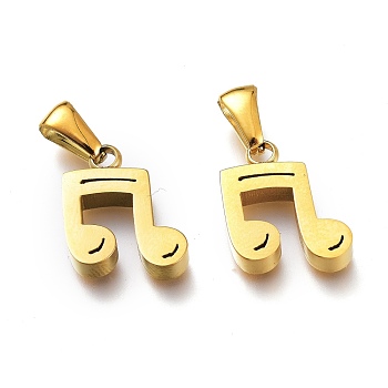 Ion Plating(IP) 304 Stainless Steel Pendants, Manual Polishing, Musical Note, Golden, 15x12x3.5mm, Hole: 6x2.5mm