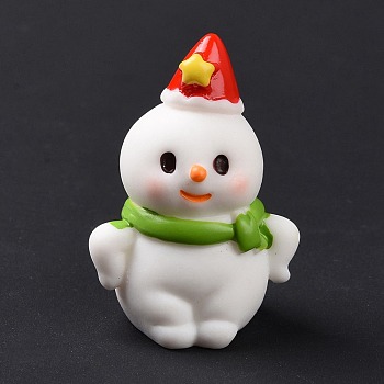 Christmas Theme Resin Display Decoration, for Home Decoration, Photographic Prop, Dollhouse Accessories, Snowman with Scarf & Hat, White, 39.5x28.5x21mm