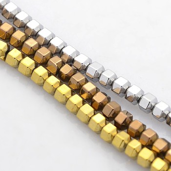 Electroplate Non-magnetic Synthetic Hematite Beads Strands, Faceted Drum, Mixed Color, 3x3mm, Hole: 1mm, about 159pcs/strand, 15.7 inch