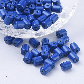 Spray Painted Alloy Beads, Column, Marine Blue, 6x5mm, Hole: 1.2mm