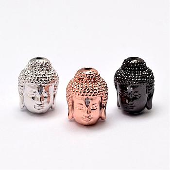 Brass Beads, Micro Pave Grade AAA Cubic Zirconia, Buddha Head, Cadmium Free & Nickel Free & Lead Free, Mixed Color, 14x10x11mm, Hole: 2mm
