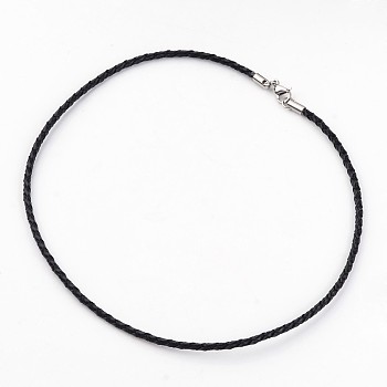 Braided Leather Necklace Making, with 304 Stainless Steel Findings, Black, 17.52 inch, 3mm